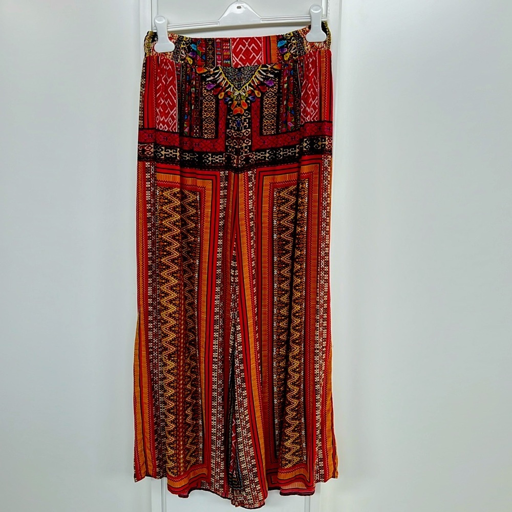 100% silk red Moda Baronessa Alhambra Medium resortwear pants